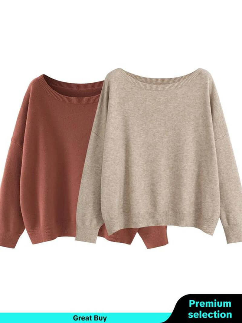 Women'S Plain Scoop Neck Sweater, Casual Drop Shoulder Long Sleeve Jumper, Women Fall & Winter Knit Top, Sweaters for Women, Womenswear