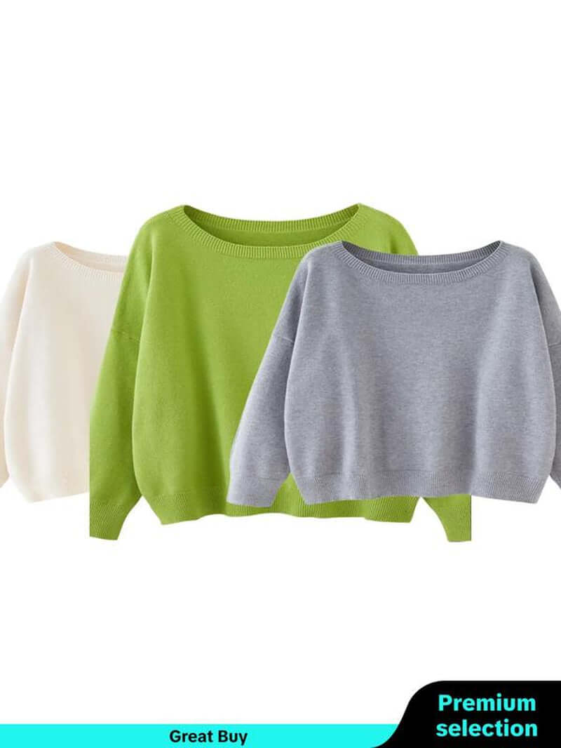Women'S Plain Scoop Neck Sweater, Casual Drop Shoulder Long Sleeve Jumper, Women Fall & Winter Knit Top, Sweaters for Women, Womenswear