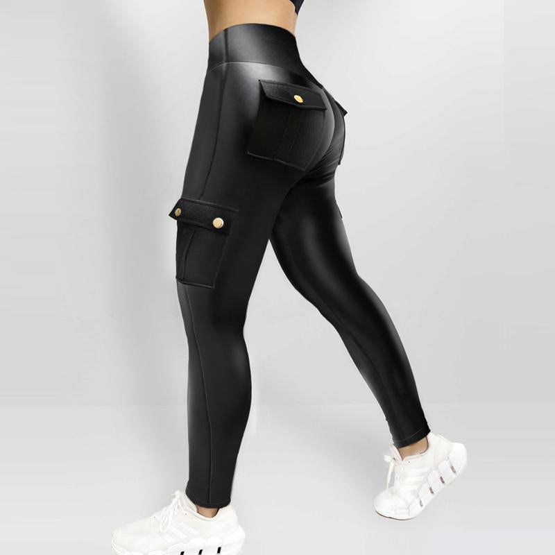 Chicme Womens Butt Lifting Leggings with Flap Pockets High Waist Tummy Control Workout Cargo Leggings Yoga Pants Stretchable Gym Training Fitness