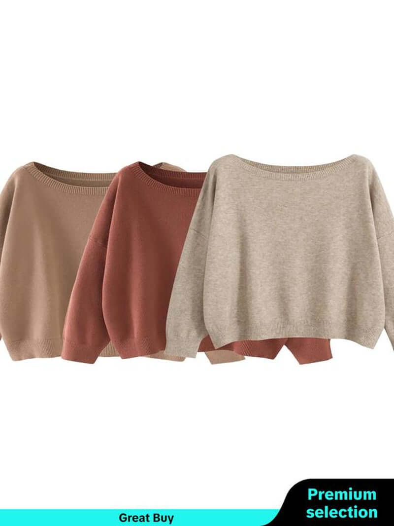 Women'S Plain Scoop Neck Sweater, Casual Drop Shoulder Long Sleeve Jumper, Women Fall & Winter Knit Top, Sweaters for Women, Womenswear
