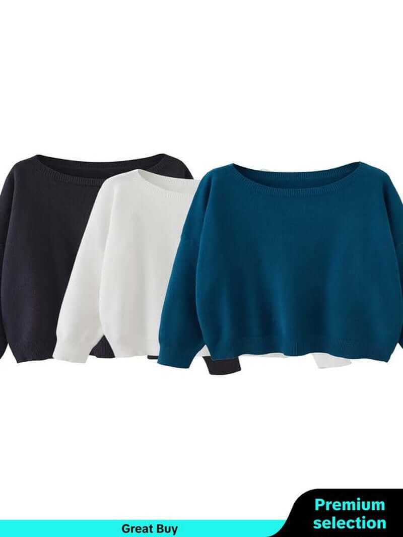 Women'S Plain Scoop Neck Sweater, Casual Drop Shoulder Long Sleeve Jumper, Women Fall & Winter Knit Top, Sweaters for Women, Womenswear