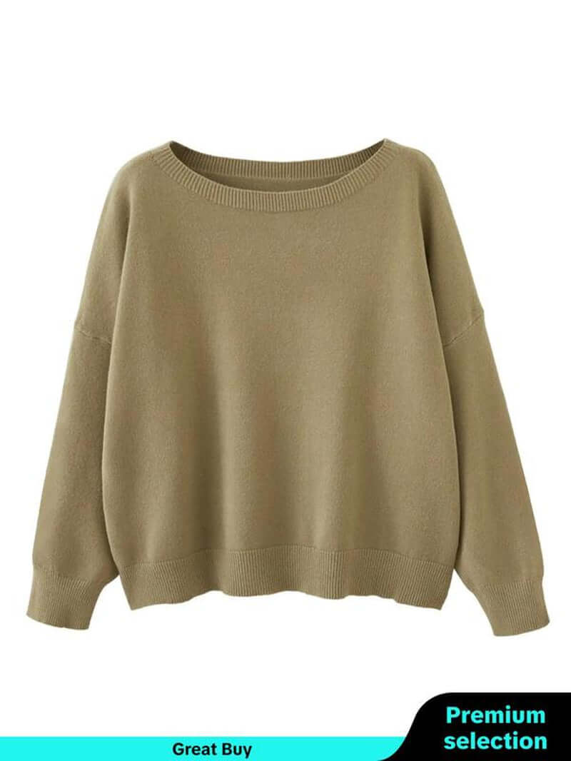 Women'S Plain Scoop Neck Sweater, Casual Drop Shoulder Long Sleeve Jumper, Women Fall & Winter Knit Top, Sweaters for Women, Womenswear