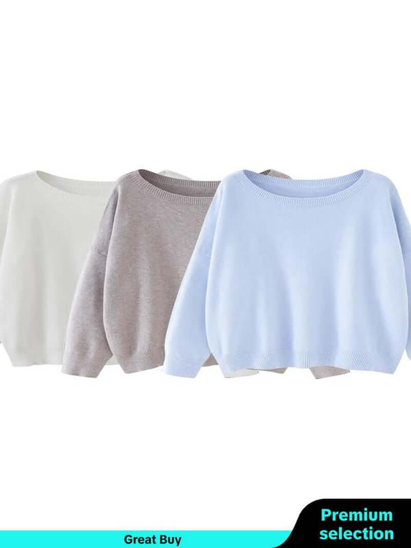 Women'S Plain Scoop Neck Sweater, Casual Drop Shoulder Long Sleeve Jumper, Women Fall & Winter Knit Top, Sweaters for Women, Womenswear