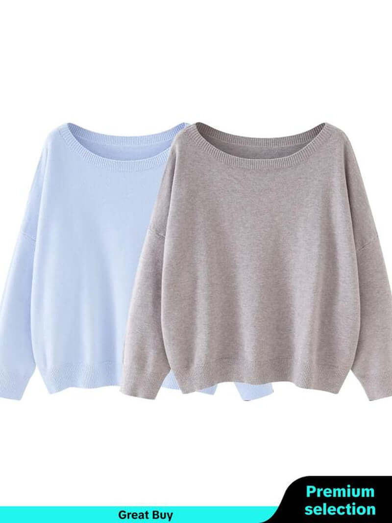 Women'S Plain Scoop Neck Sweater, Casual Drop Shoulder Long Sleeve Jumper, Women Fall & Winter Knit Top, Sweaters for Women, Womenswear