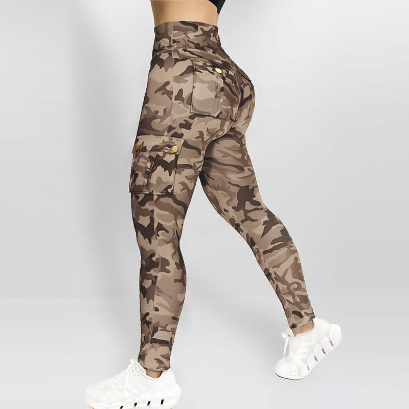 Chicme Womens Butt Lifting Leggings with Flap Pockets High Waist Tummy Control Workout Cargo Leggings Yoga Pants Stretchable Gym Training Fitness