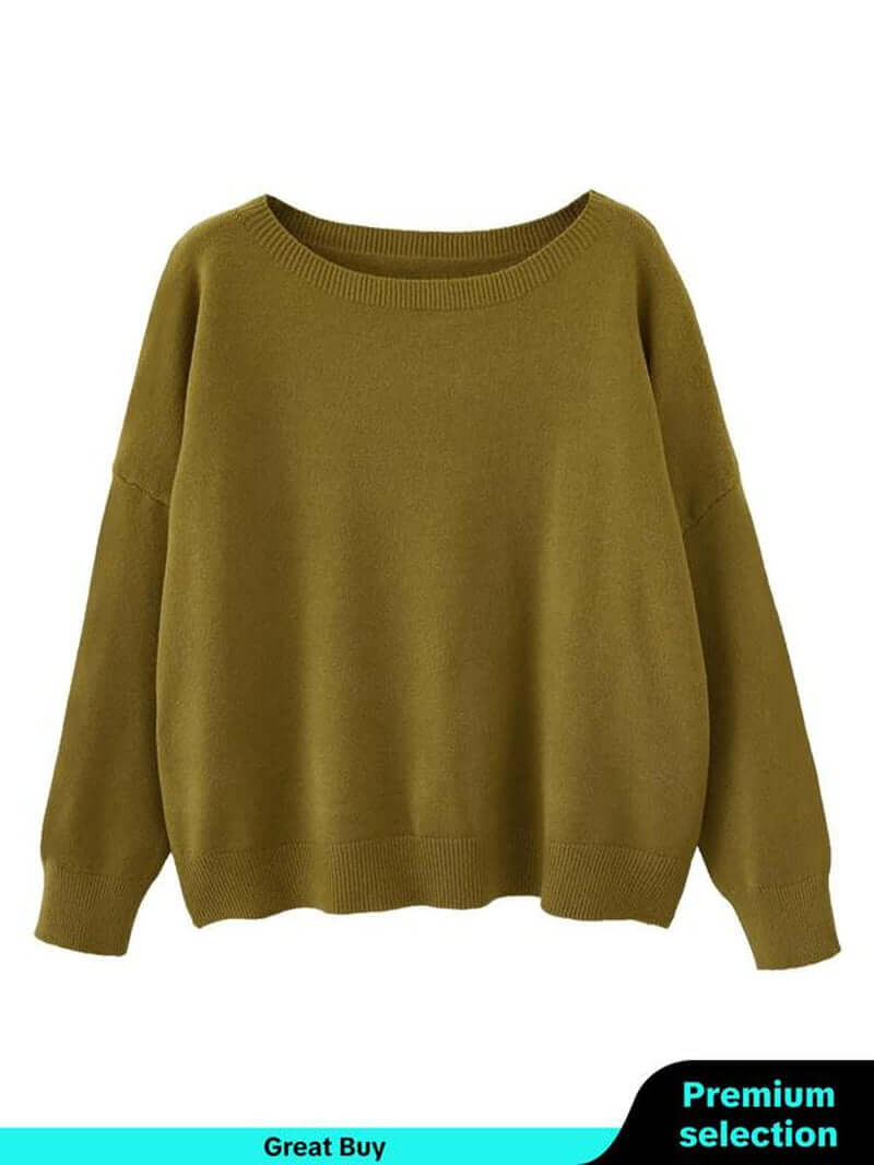 Women'S Plain Scoop Neck Sweater, Casual Drop Shoulder Long Sleeve Jumper, Women Fall & Winter Knit Top, Sweaters for Women, Womenswear