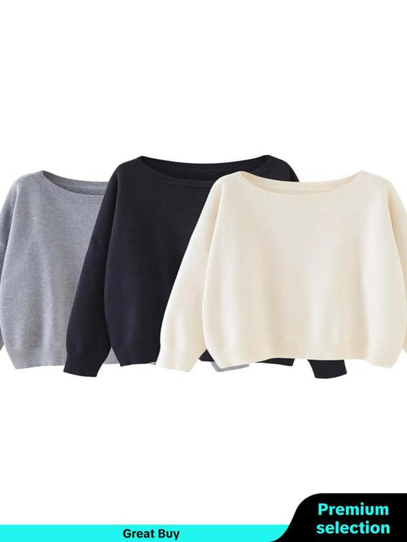 Women'S Plain Scoop Neck Sweater, Casual Drop Shoulder Long Sleeve Jumper, Women Fall & Winter Knit Top, Sweaters for Women, Womenswear