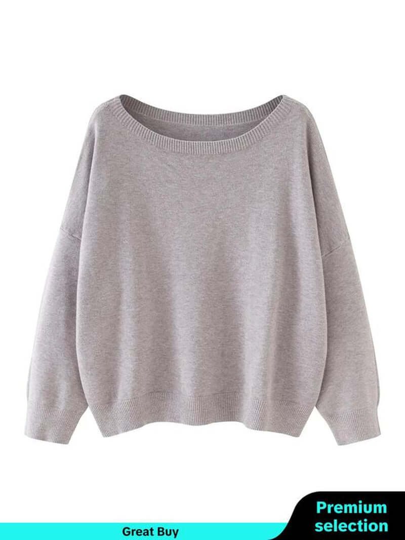 Women'S Plain Scoop Neck Sweater, Casual Drop Shoulder Long Sleeve Jumper, Women Fall & Winter Knit Top, Sweaters for Women, Womenswear