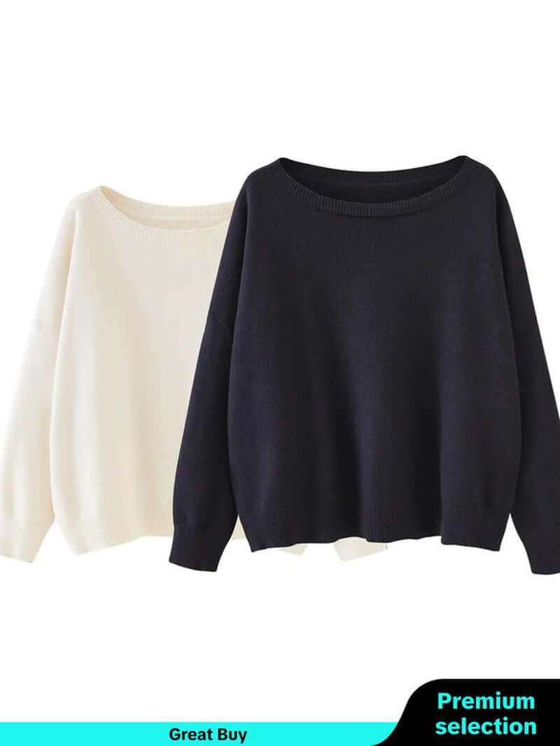 Women'S Plain Scoop Neck Sweater, Casual Drop Shoulder Long Sleeve Jumper, Women Fall & Winter Knit Top, Sweaters for Women, Womenswear