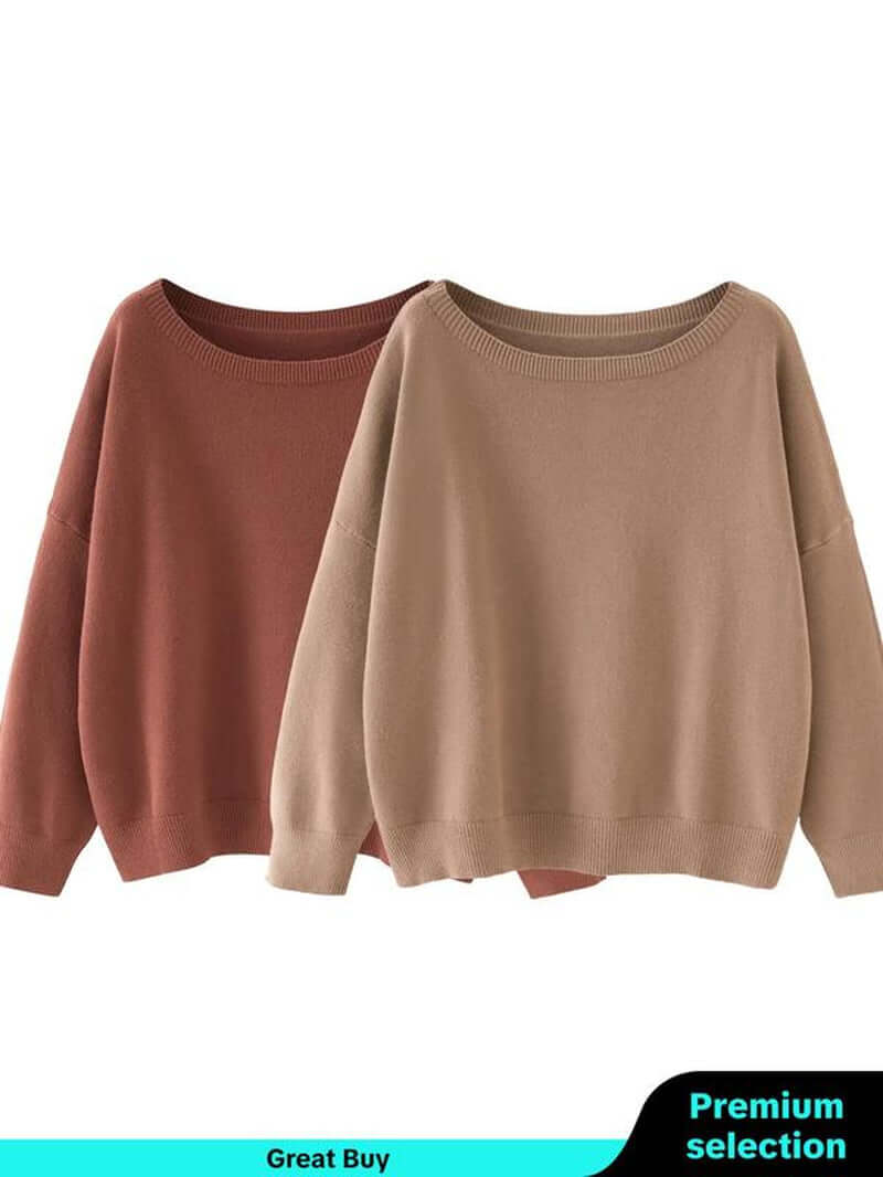 Women'S Plain Scoop Neck Sweater, Casual Drop Shoulder Long Sleeve Jumper, Women Fall & Winter Knit Top, Sweaters for Women, Womenswear