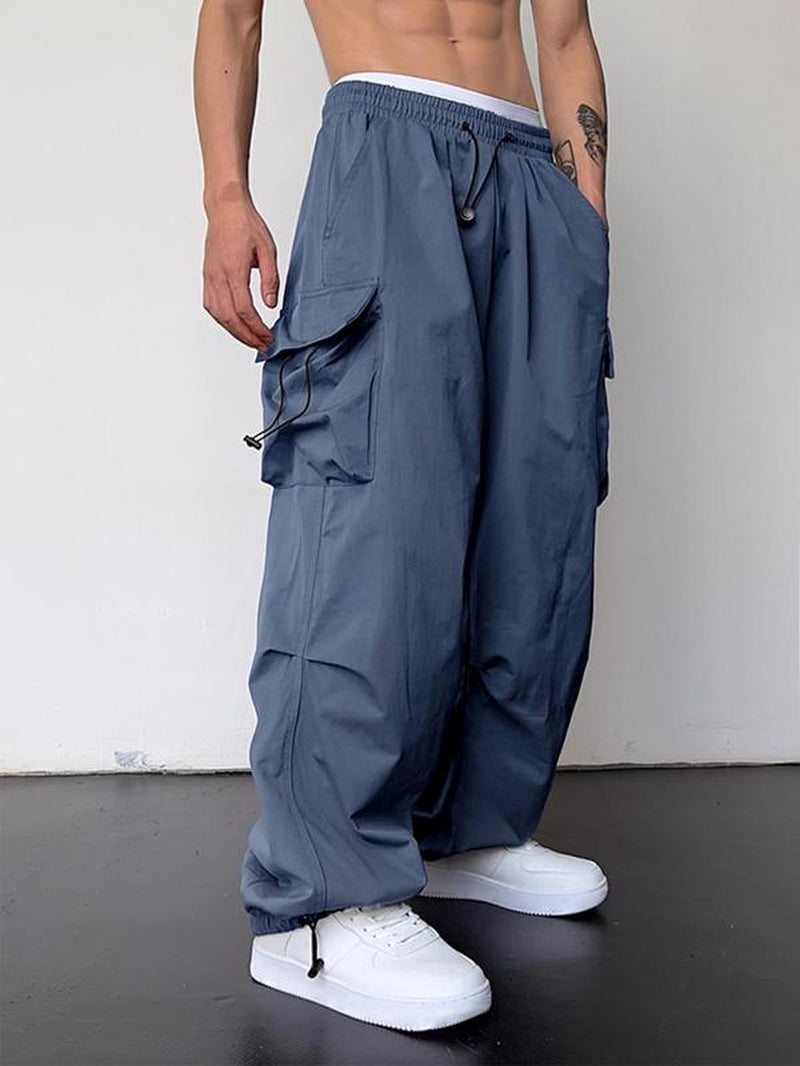 Men's Casual Loose-Fit Cargo Pants with Drawstring Waist and Pockets for Fall