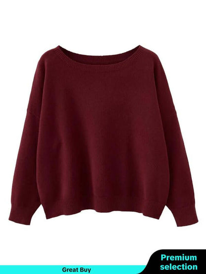 Women'S Plain Scoop Neck Sweater, Casual Drop Shoulder Long Sleeve Jumper, Women Fall & Winter Knit Top, Sweaters for Women, Womenswear