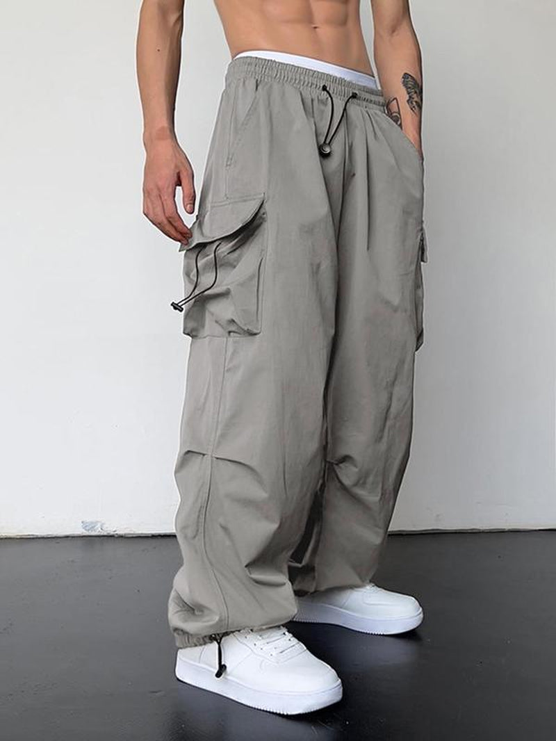 Men's Casual Loose-Fit Cargo Pants with Drawstring Waist and Pockets for Fall