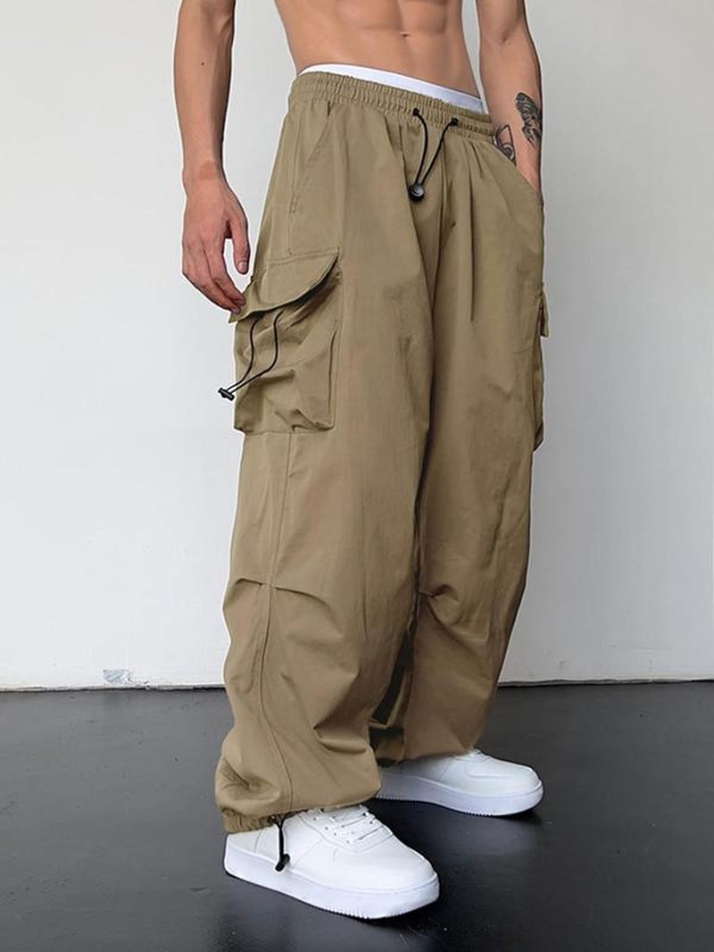 Men's Casual Loose-Fit Cargo Pants with Drawstring Waist and Pockets for Fall