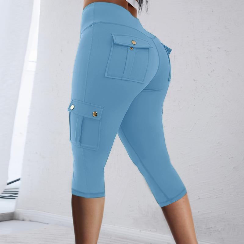 Chicme Womens Butt Lifting Leggings with Flap Pockets High Waist Tummy Control Workout Cargo Leggings Yoga Pants Stretchable Gym Training Fitness