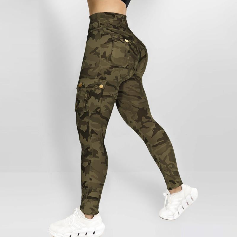 Chicme Womens Butt Lifting Leggings with Flap Pockets High Waist Tummy Control Workout Cargo Leggings Yoga Pants Stretchable Gym Training Fitness