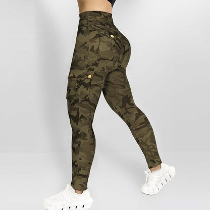 Chicme Womens Butt Lifting Leggings with Flap Pockets High Waist Tummy Control Workout Cargo Leggings Yoga Pants Stretchable Gym Training Fitness