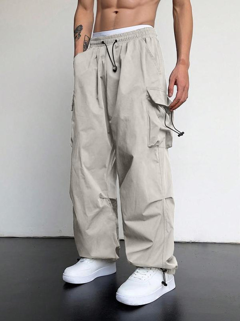 Men's Casual Loose-Fit Cargo Pants with Drawstring Waist and Pockets for Fall