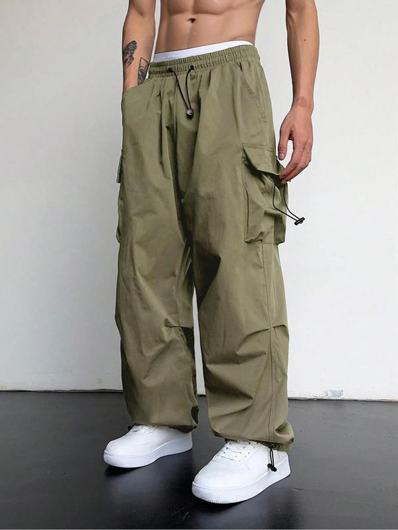 Men's Casual Loose-Fit Cargo Pants with Drawstring Waist and Pockets for Fall
