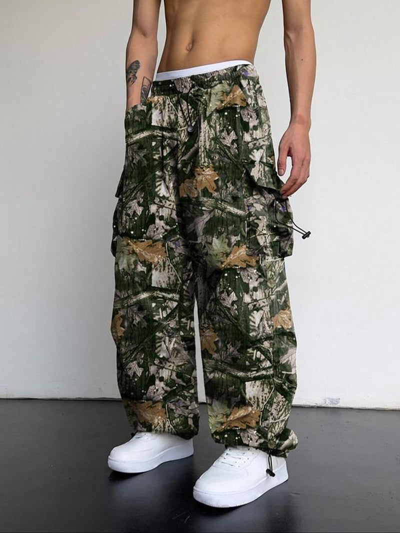 Men's Casual Loose-Fit Cargo Pants with Drawstring Waist and Pockets for Fall