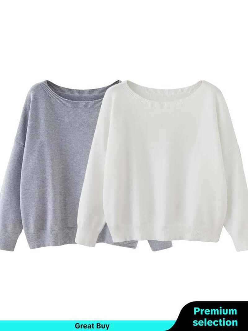 Women'S Plain Scoop Neck Sweater, Casual Drop Shoulder Long Sleeve Jumper, Women Fall & Winter Knit Top, Sweaters for Women, Womenswear
