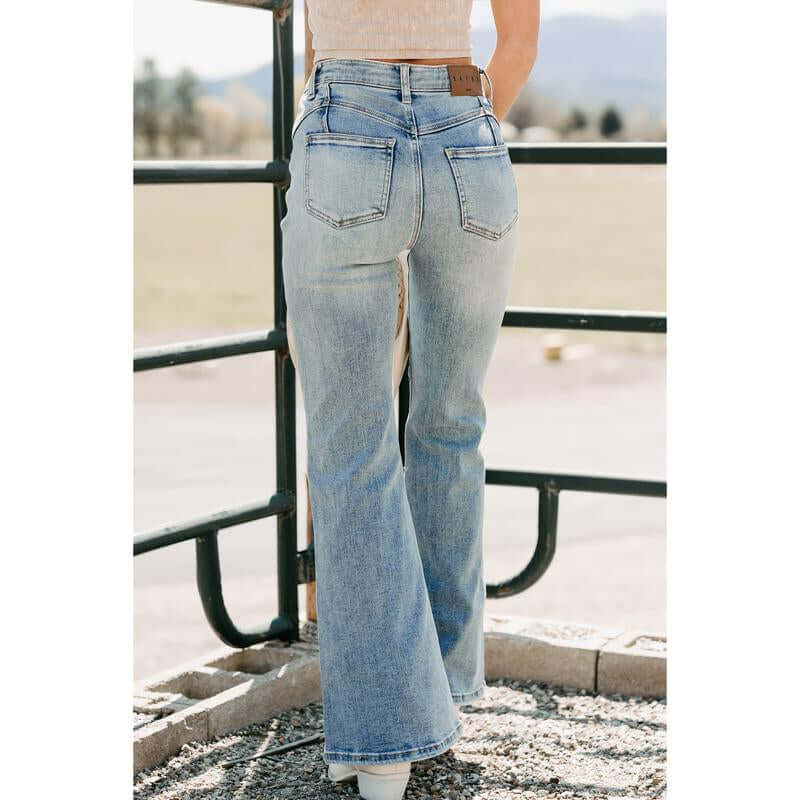 Mira Western Embroidered Saige Denim Flare Jeans (Medium Dark)