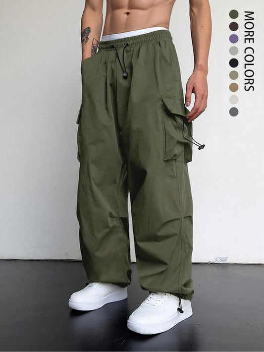 Men's Casual Loose-Fit Cargo Pants with Drawstring Waist and Pockets for Fall