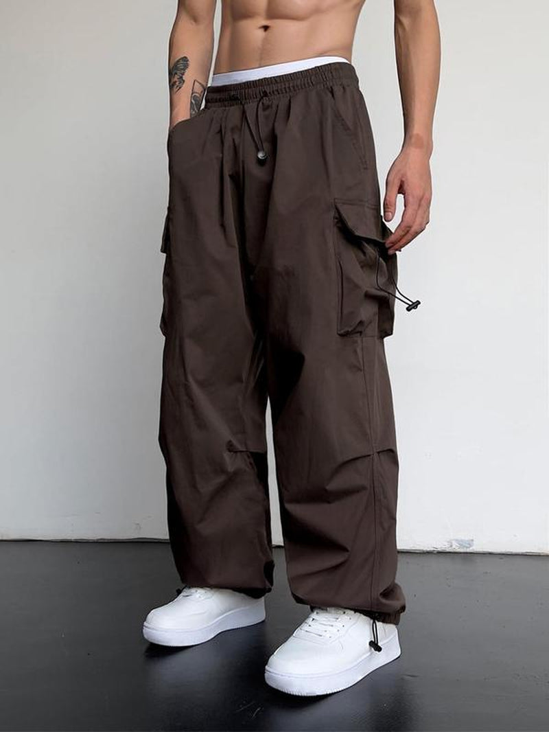 Men's Casual Loose-Fit Cargo Pants with Drawstring Waist and Pockets for Fall