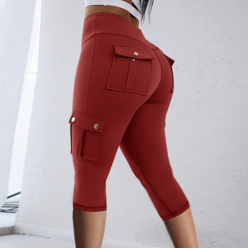 Chicme Womens Butt Lifting Leggings with Flap Pockets High Waist Tummy Control Workout Cargo Leggings Yoga Pants Stretchable Gym Training Fitness