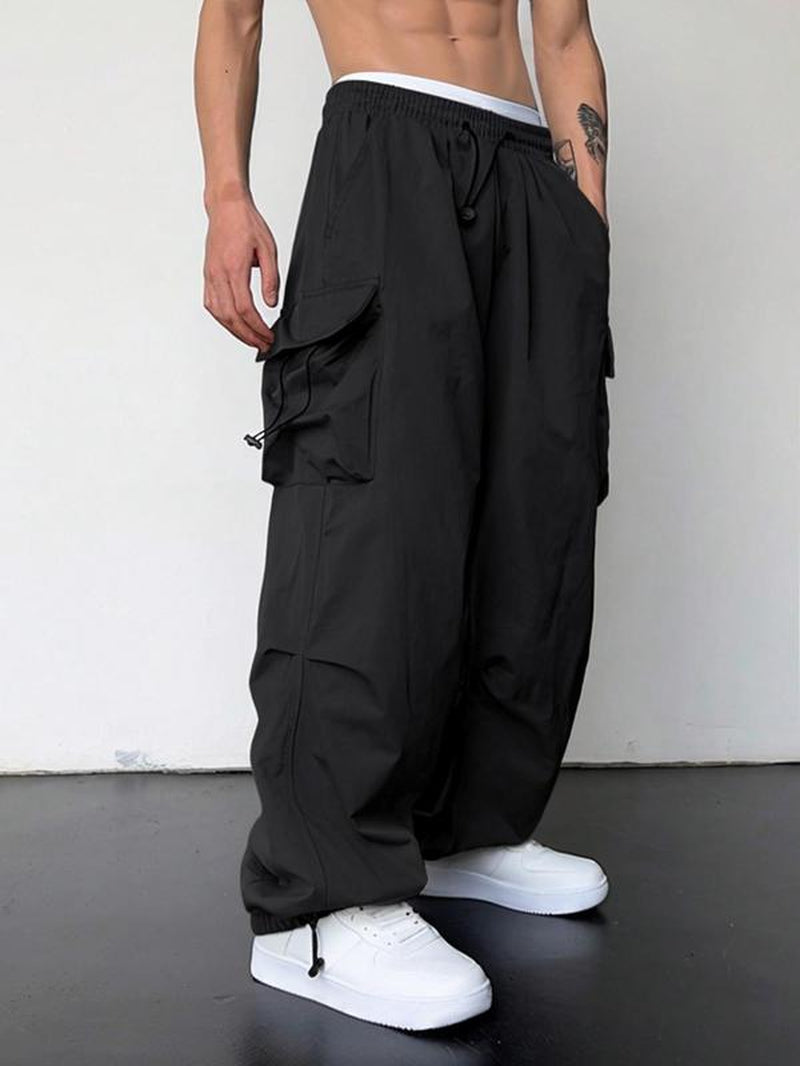 Men's Casual Loose-Fit Cargo Pants with Drawstring Waist and Pockets for Fall