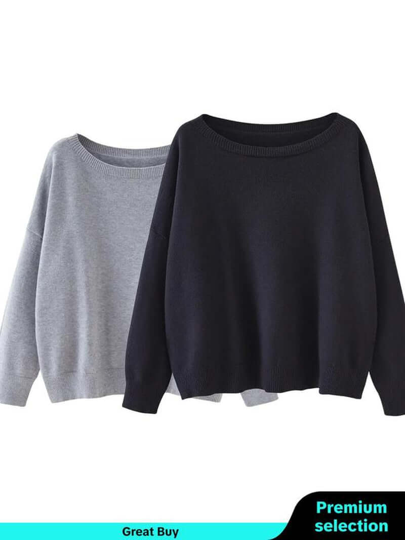 Women'S Plain Scoop Neck Sweater, Casual Drop Shoulder Long Sleeve Jumper, Women Fall & Winter Knit Top, Sweaters for Women, Womenswear