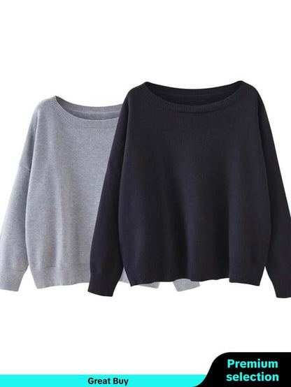 Women'S Plain Scoop Neck Sweater, Casual Drop Shoulder Long Sleeve Jumper, Women Fall & Winter Knit Top, Sweaters for Women, Womenswear