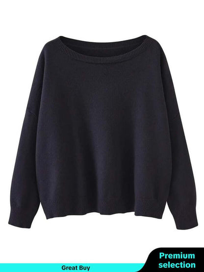 Women'S Plain Scoop Neck Sweater, Casual Drop Shoulder Long Sleeve Jumper, Women Fall & Winter Knit Top, Sweaters for Women, Womenswear