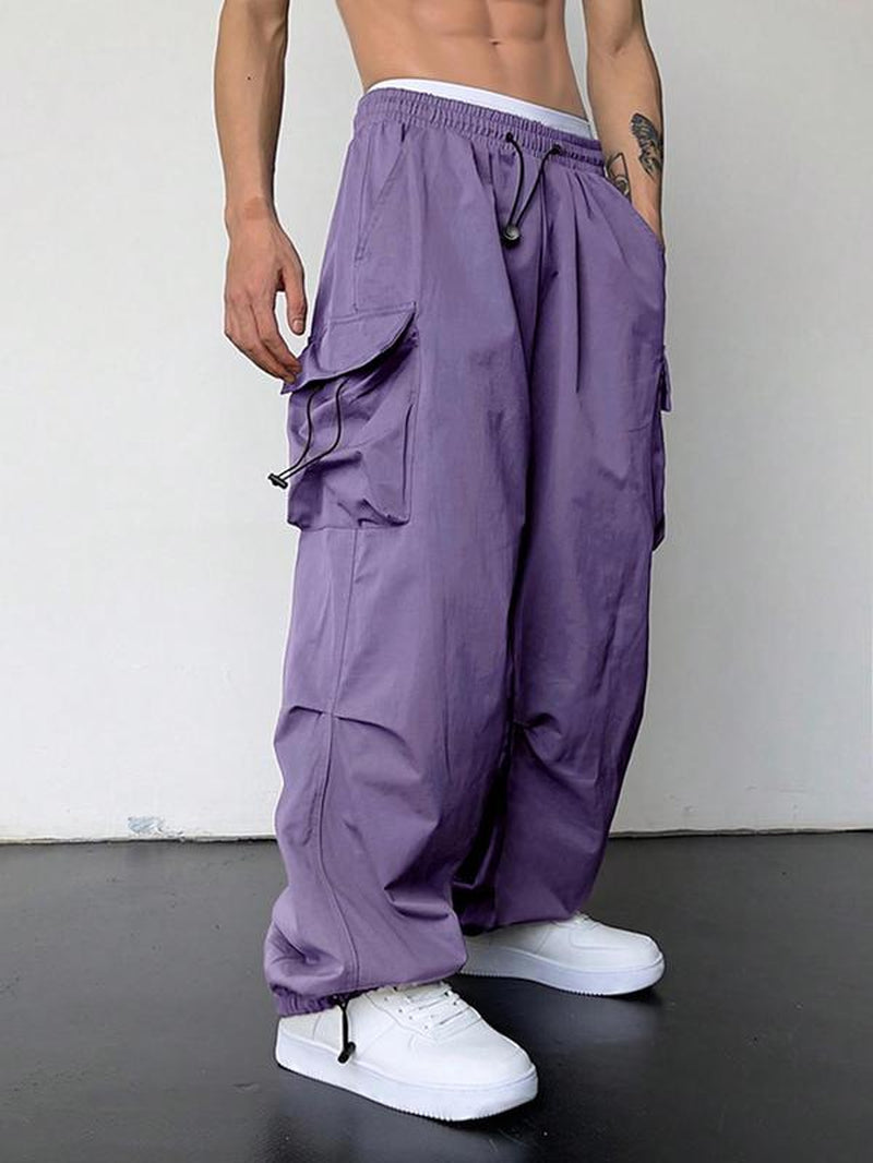 Men's Casual Loose-Fit Cargo Pants with Drawstring Waist and Pockets for Fall