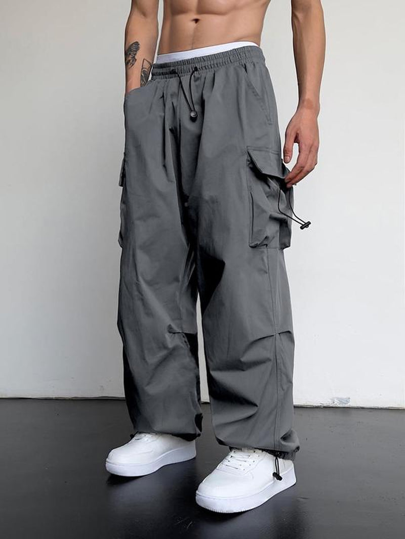 Men's Casual Loose-Fit Cargo Pants with Drawstring Waist and Pockets for Fall